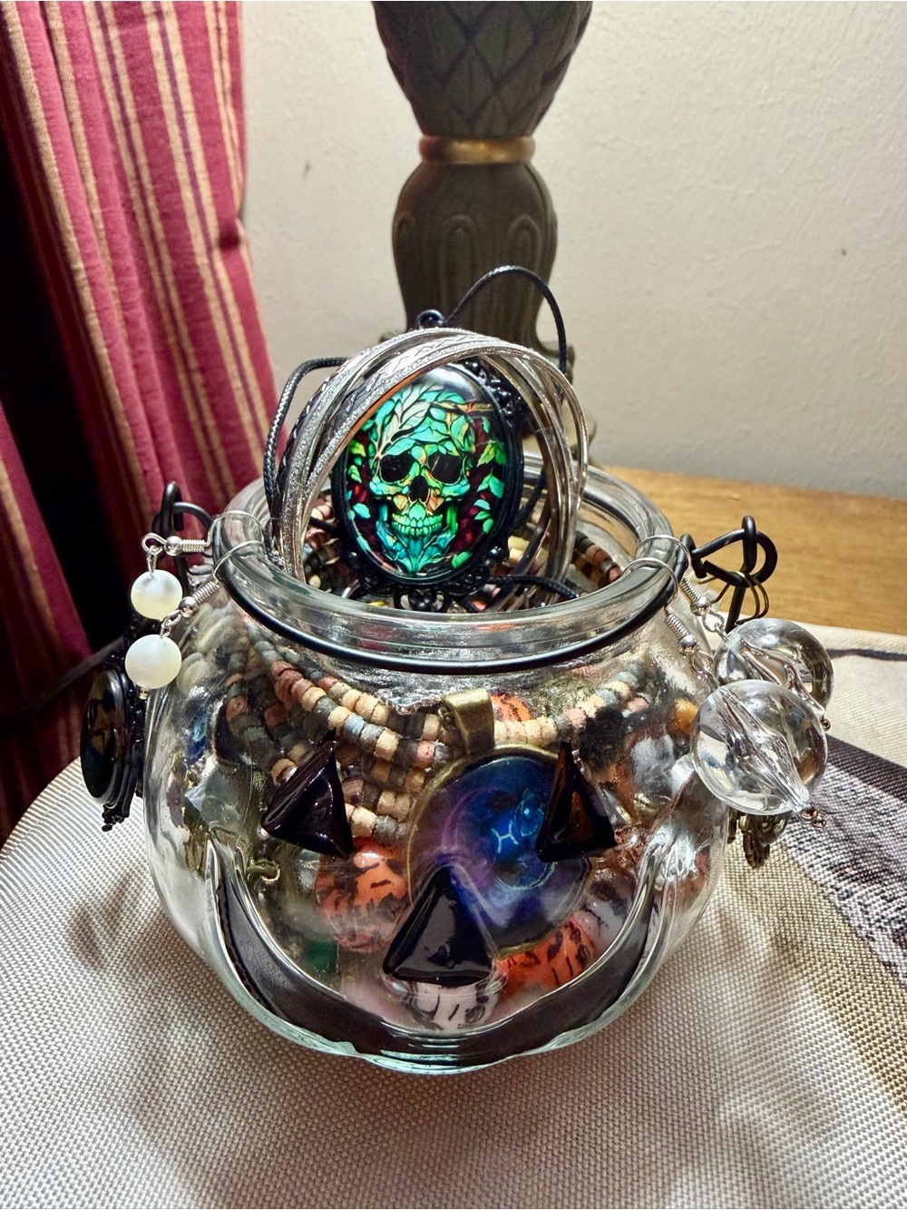 Glass Halloween pumpkin jewelry jar